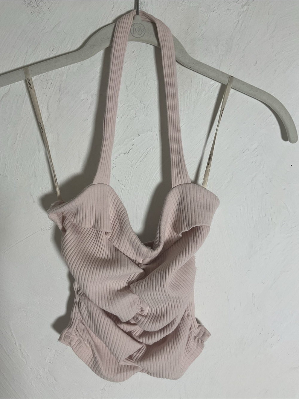 Forever 21 Light Pink Ribbed Rushed Halter Top Size S